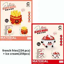 疯狂美食家迷你食物积木套装（300+块），DIY汉堡薯条鸡蛋牛油果菠萝甜点积木模型套件，可爱食物系列桌面摆件收藏品，生日圣诞礼物 - 彩色 - 查看 14