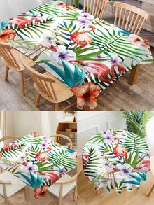 1pc Tropical Floral Flamingo Pattern Tablecloth, Modern Polyester Rectangular/Round Waterproof Tablecloth, Digital Printing Suitable For Living Room, Outdoor Dining Table, Small Round Table - Multicolor - View 1