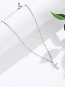 1pc Silver Chain With Cross Pendant Necklace, Women's Accessory, Suitable For Daily Wear, Niche Gift - Silver - View 2