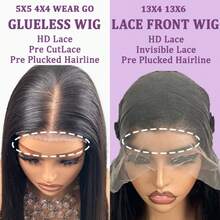 13x6 13x4 Full Frontal Real HD Lace Wig 200% Density Blended Hair Pre Plucked Bleached Knots Straight Blended Hair Wigs 5x5 Pre Cut Glueless Wear And Go For Women 28 Inch Pre Plucked HD Lace Frontal Wig With Baby Hair Natural Black - Natural & Black - View 7