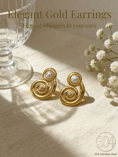 Elegant Gold-Plated Multi-Element Pearl Earrings For Women, Crafted With 18k Gold Plating And Hypoallergenic 304 Stainless Steel. Perfect For Everyday Wear And Festive Occasions, Making An Ideal Gift For Her.