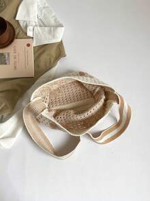 1pc Summer New Women Woven Crossbody Bag, Large Capacity Crochet Bag, Versatile Beach Shoulder Bag, Fashionable Vacation Beach Tote - Khaki - View 10