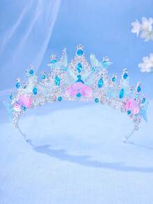 1件套优雅水晶公主皇冠，海星，贝壳，美人鱼尾巴发箍，表演/生日礼物发箍 - 淺藍色 - 查看 1