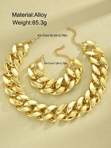 Bộ trang sức 2 món gồm dây chuyền và vòng tay bản to kiểu cổ điển, thích hợp cho nữ giới, các cặp đôi, chị em gái, đi nghỉ mát, hẹn hò, mặc hàng ngày, đám cưới, làm quà tặng cho mẹ, chị em gái. - Vàng - Xem 8