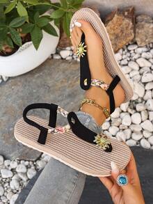 Dép xỏ ngón đế bằng dệt kim mềm mại, chống trơn trượt, kiểu dáng thời trang mùa hè mới dành cho nữ. - màu đen - Xem 2