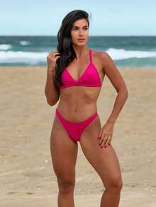 BIKINI WITH THONG THONG TIE - Hot Pink - View 4