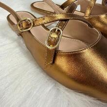Women's Comfortable Casual Patent Leather Slingback Sandal With Buckle - Màu đồng ánh kim - Xem 4
