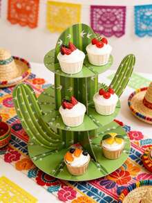 1 Set Cactus Shaped Cake Stand, Western Cowboy Theme Birthday Party Cupcake Dessert Display Rack, Outdoor Western Cowboy Theme Birthday Cake Tower Stand, Suitable For May 5th Mexican Theme Cake Decoration. Mexican Birthday Party Cake Plate, Mexican Party Decor, Cactus Desktop Center Decor, Suitable For Wedding And Birthday Party Decoration, Summer Mexican Theme Party Tabletop Decor, Cowboy Riding Horse Party Tabletop Decor, Cowboy Theme Birthday Party Supplies - 仙人掌 - 查看 2