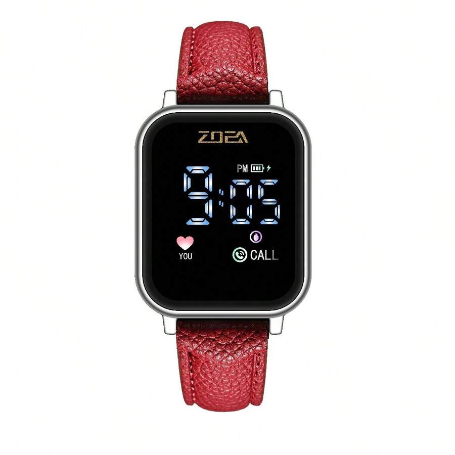 ZOEA Couple Digital Watches - 錶帶:紅色/錶殼:銀色 - 查看 1