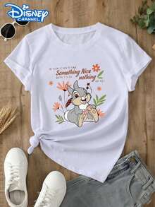 This Disney Women's T-Shirt Features A Disney Sampoo Theme, Fresh Floral Elements, And A Casual, Versatile Style; Suitable For Vacations And Disneyland Visits. Made From Soft, Comfortable, And Durable Fabric, This Spring/Summer Women's Crew Neck T-Shirt Is Perfect For Everyday Wear-Shopping, Parties, Travel, Or Gatherings. It Also Makes A Thoughtful Gift. - White - View 1