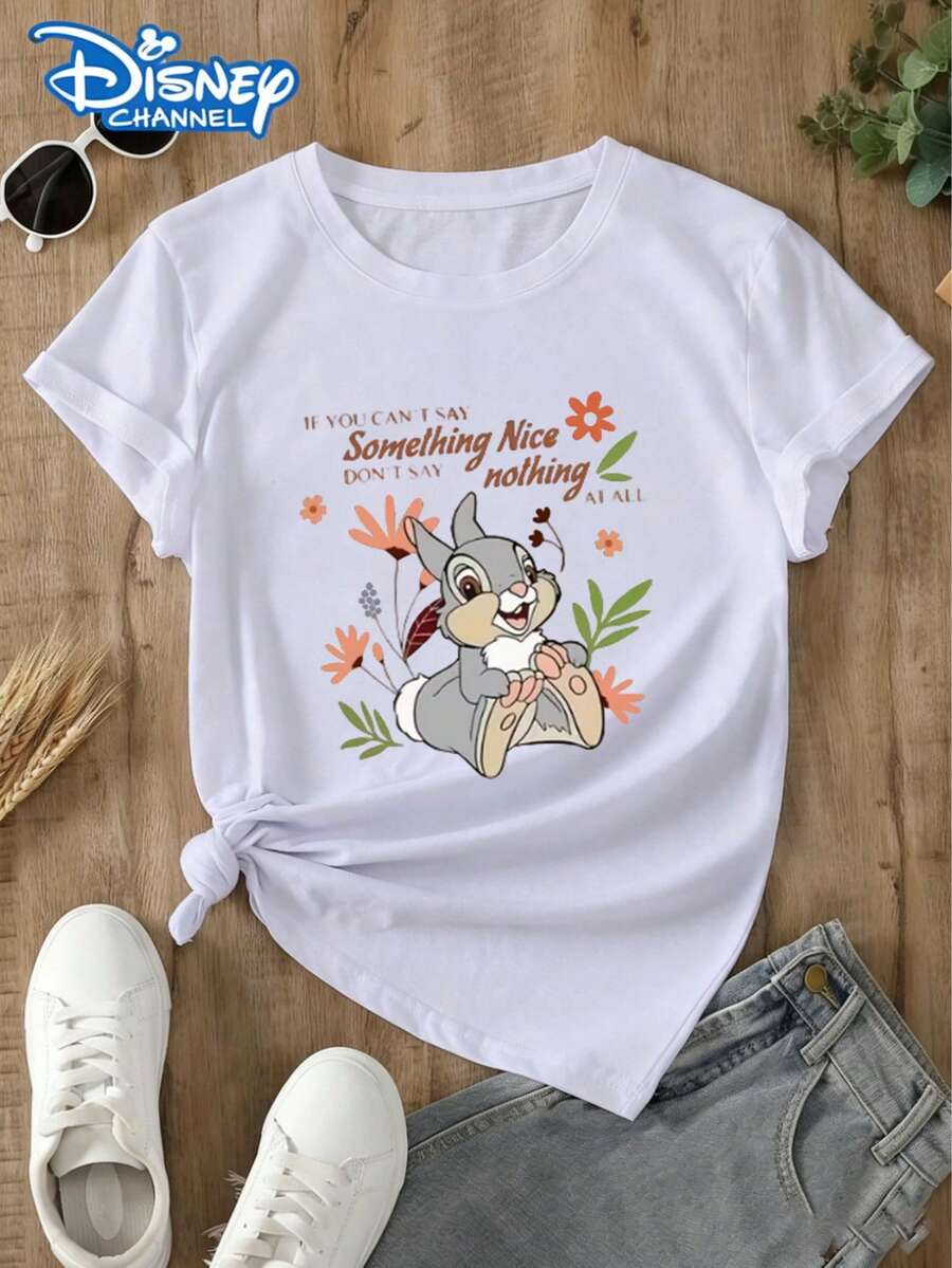 This Disney Women's T-Shirt Features A Disney Sampoo Theme, Fresh Floral Elements, And A Casual, Versatile Style; Suitable For Vacations And Disneyland Visits. Made From Soft, Comfortable, And Durable Fabric, This Spring/Summer Women's Crew Neck T-Shirt Is Perfect For Everyday Wear-Shopping, Parties, Travel, Or Gatherings. It Also Makes A Thoughtful Gift. - White - View 1
