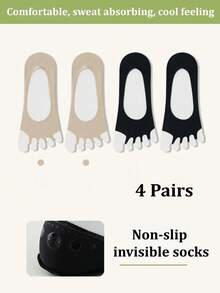 1/4/6 Pairs Ice Silk Toe Socks Spring Summer Low-Cut Invisible Anti-Slip Ultra-Thin Five-Finger Socks - Multicolor - View 30