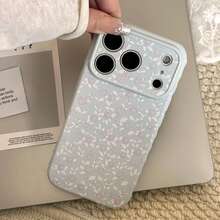 透明粉色花朵17 ProMax手机壳，柔软花卉图案保护套，兼容 16/14/15/13，创意、几何、简约、清新、小众、ins风 - 海霧藍 - 查看 11