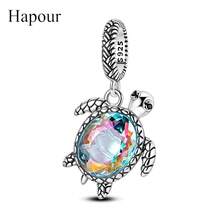 Colgante de tortuga marina de plata de ley 925, compatible con pulsera y collar originales, joyería con tema de conservación del océano (Viaje) - Plateado - Ver 2