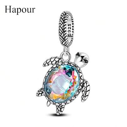 Colgante de tortuga marina de plata de ley 925, compatible con pulsera y collar originales, joyería con tema de conservación del océano (Viaje)