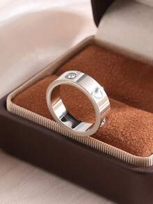 1pc Minimalist Stainless Steel Gold-Tone Cubic Zirconia Ring, Hypoallergenic Jewelry Gift For Women, Suitable For Stacking And Daily Wear - Heart-shaped - View 4