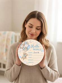 Bộ 3 tấm bảng gỗ thông báo sinh nhật bé sơ sinh, bảng thông báo sinh nhật bé hình gấu xanh, thẻ đánh dấu dấu chân đầu tiên của bé, thẻ tên đầu tiên của bé ở bệnh viện, quà tặng cho mẹ mới sinh, thích hợp làm đạo cụ chụp ảnh sơ sinh, trang trí phòng. - Nhiều màu - Xem 7