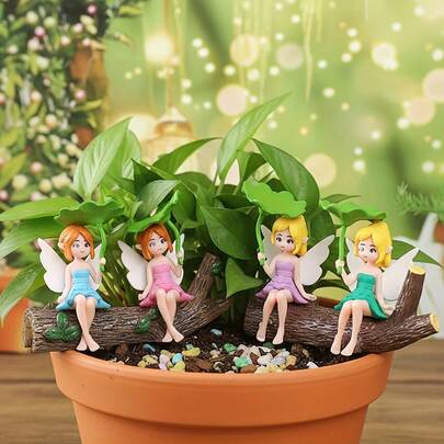 1pc Resin Lotus Fairy Girl Figurine, Car Dashboard Decor, Cute Desktop Ornament, Micro Landscape Decor, Holiday Decoration