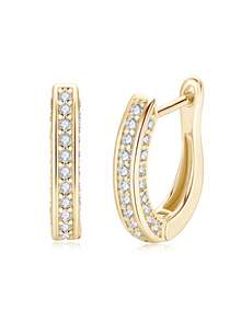 XUJIA 1Pair 925 Sterling Silver Moissanite Hoop Earrings For Women D Color VVS1 Micro Pave 1.2mm Moissanite Earrings Anniversary Jewelry Birthday Gifts - EMO-175 - View 12
