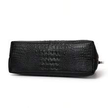 Genuine Leather Crocodile Embossed Women's Handbag, Luxury Top Handle Satchel With Detachable Shoulder Strap, Elegant Crossbody Bag For Work & Evening, High-Quality Leather Purse At Affordable Price - màu đen - Xem 4