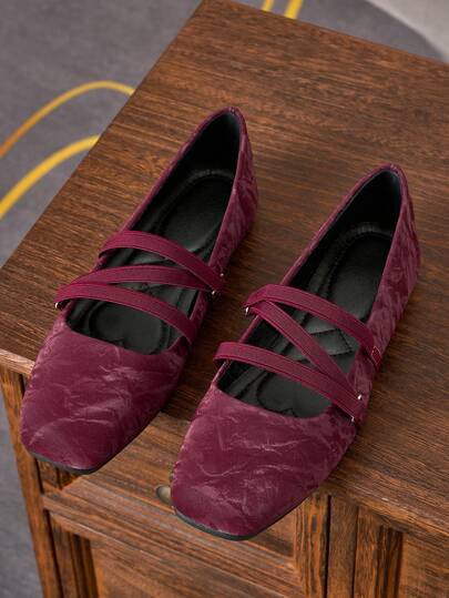 Giày nữ mũi vuông, đế nông, màu đỏ tía, giày công sở đa năng, giày búp bê cao cấp thanh lịch, thích hợp cho mùa xuân/hè và đám cưới.