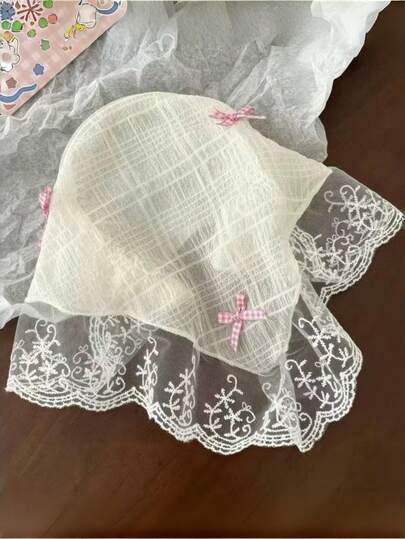 1件装女士多功能度假乡村风蕾丝格子蝴蝶结花边发带夏季发饰沙滩爪夹度假发夹