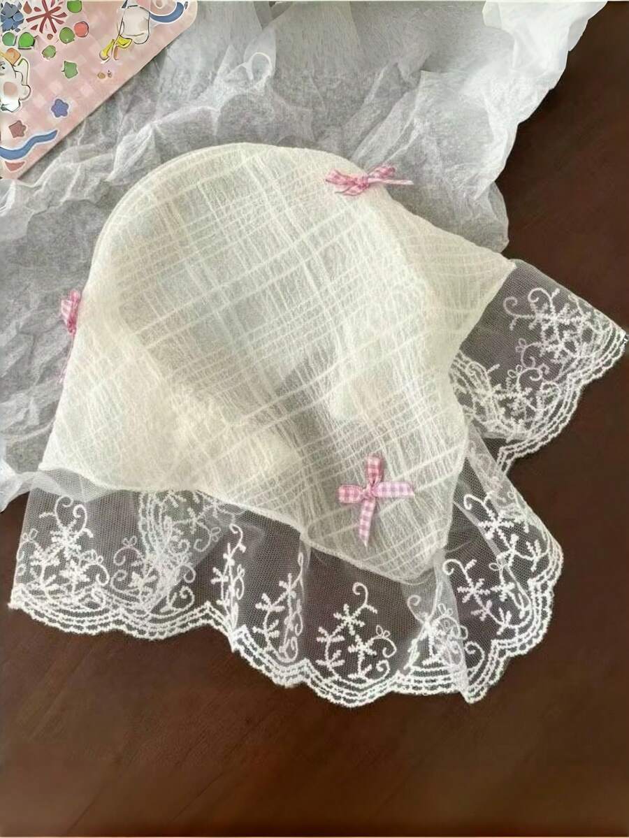 1pc Women's Versatile Vacation Countryside Style Lace Plaid Bow Floral Trim Headband Summer Hair Accessories Beach Claw Clips Vacay Hair Clips,Holiday,Travel - Beige - View 1