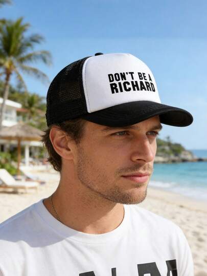 1pc Unisex Color Block Baseball Cap, Breathable Mesh Hat, Summer Casual Cap With Letter Print, Suitable For Outdoor Travel, Vacation, Sun Protection