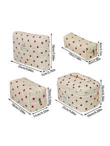 4pcs Strawberry Quilted Cosmetic Bag Set, Large Capacity Makeup Organizer, Cute Travel Toiletry Storage Bags,Valentine's Day Mother's Day Back To School - Multicolor - View 3