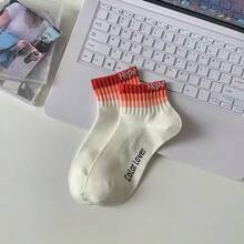 Hope Letter Embroidery Comfortable Breathable Socks Summer Women Color Blocked Gradient Striped Sports Short Socks - Multicolor - View 7