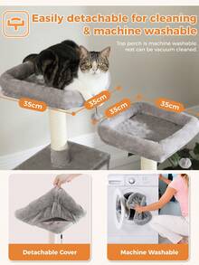 PAWZ Road Cây hoa mèo PEQULTI, Cây mèo cao 70,9" cho mèo trong nhà, Cây mèo lớn cho mèo lớn, Tháp mèo cao nhiều tầng với 6 trụ cào, 2 chuồng mèo, 2 sào, võng lớn, quả bông - Xám - Xem 8