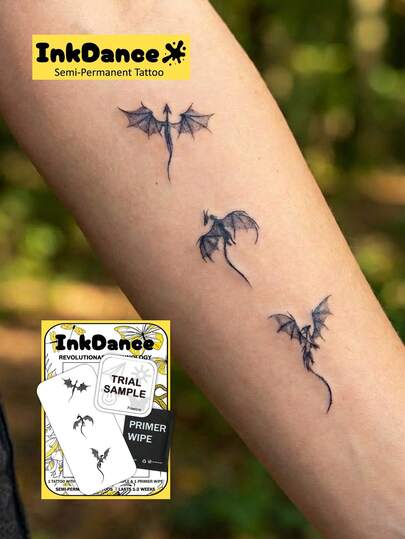 1套“暗影升腾”科技纹身贴纸，小飞龙图案，半永久纹身，临时纹身，持久耐用，防水，逼真纹身效果，植物基材质 X249