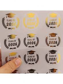 12pcs/Pack Gold Foil Graduation Celebration Congratulation Labels, Round Foil Stickers For Hats, Gift Bags, Office Supplies, Versatile For Parties And Daily Use - Multiple Styles - View 7