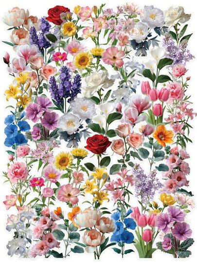 50 szt. naklejek w stylu vintage z akwarelowymi kwiatami – realistyczne wzory kwiatowe na materiale PET, miękkie pastelowe naklejki artystyczne do dzienników, prezentów, scrapbookingu i dekoracji na co dzień, artykuły papiernicze, artykuły do scrapbookingu, zabawne naklejki Kindle