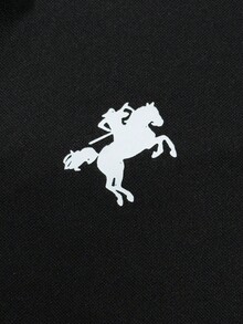 Polo homme casual en tricot doux, respirant et extensible de couleur unie avec impression de couleur contrastée sur la poitrine. Convient pour l'extérieur, la maison et les déplacements. Pièce essentielle polyvalente pour homme - Noir - Voir 7