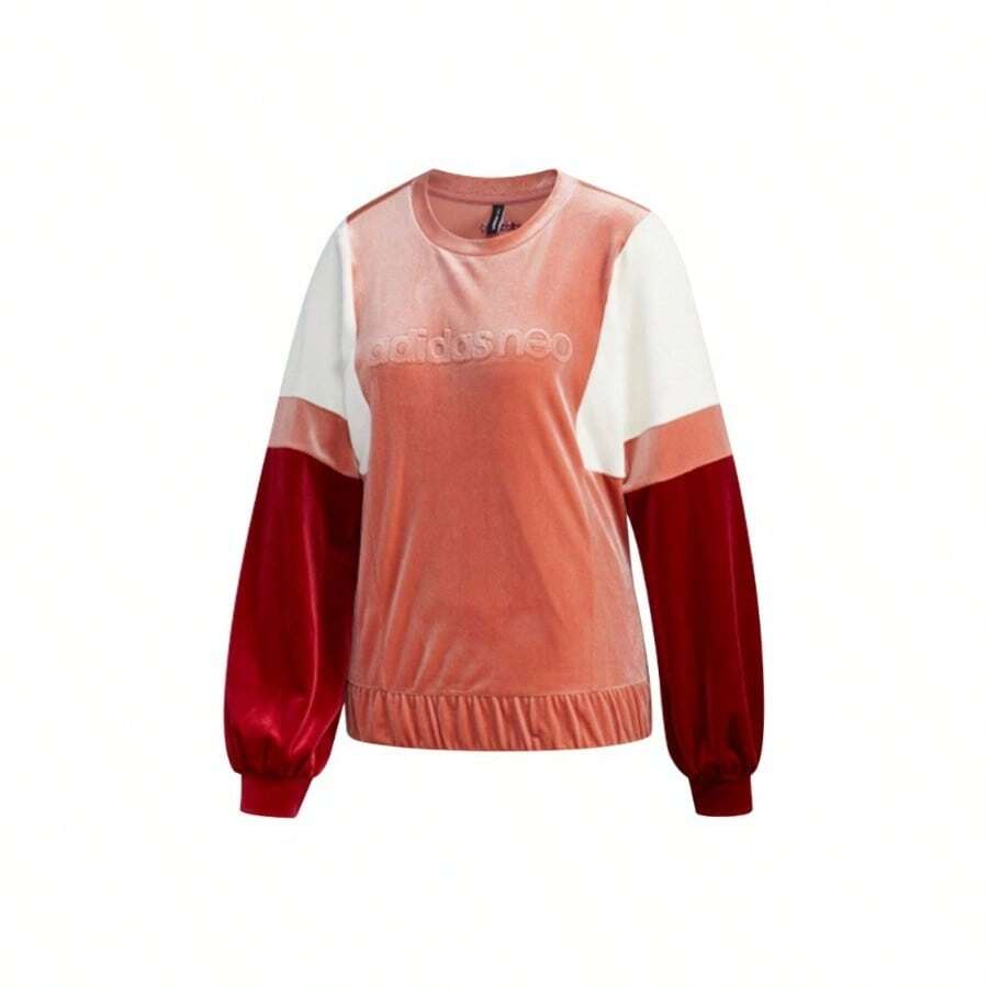 Adidas Women's Color-Blocked Loose Fit Pullover Crewneck Sweatshirt, Pink - 粉色 - 查看 1