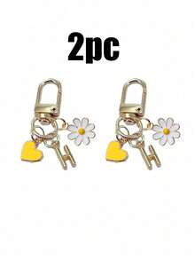 1pc Personalized Yellow Heart Pendant, Customizable With Initial Letter & Daisy Pattern, Heart Pendant, Daisy Keychain, Letter Keychain, Heart Keychain Accessory, Customized Bag Charm, Gift, Keychain, Unique Phone Accessory, Minimalist Design - Multicolor - View 25