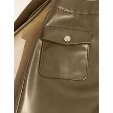 Women's Fashion Street Casual Workplace Commute PU Leather Single-Breasted Lapel Pocket Loose Shorts Burgundy Shorts Women Leather Shorts High Waist Shorts Elegant Shorts Shorts Leather Shorts For Women High Waist Shorts Woman Women Shorts Short Outfits For Women - 卡其色 - 查看 3