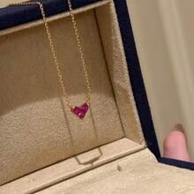 1pc Red Zirconia Heart Necklace, Luxury Niche Design, Minimalist Versatile Choker Necklace, Suitable For Daily Wear, Gift - Multicolor - View 4