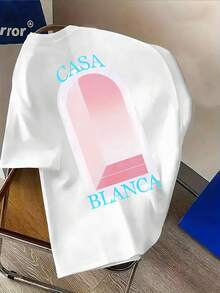 CASA Men's Casual Black Shirt With Letter Print - Fashionable Shirt With Double-Sided Print, Round Neck, Comfortable Fabric,  Streetwear Suitable For Everyday Use, Men's Clothing 0PNZ - 白色 - 查看 2