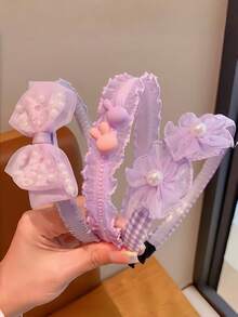 3件套可爱紫色蝴蝶结发箍，蕾丝花朵珍珠发圈，甜美公主发饰 - 彩色 - 查看 3