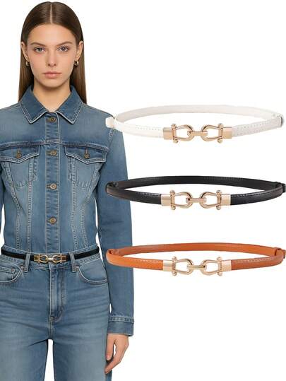 1/3件装 女士可调节扣环腰带，简约纯色抽绳腰带，适合搭配连衣裙和牛仔裤