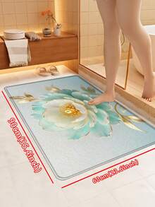 1pc Gradient Floral Art Bathroom Mat With Golden Outline, Machine Washable Shower Mat, Outdoor Doormat, Living Room Carpet, Entrance Mat, Runner Rug, Bathroom Rug, Luxury Gradient Peony Mat, Jade Floral Mat, Embossed Gold Mat, High-End Luxury Mat, Entrance Doormat, Anti-Slip Bathroom Mat, Water-Absorbent Bath Rug, Entrance Foot Mat - Jade Golden Peony - View 13