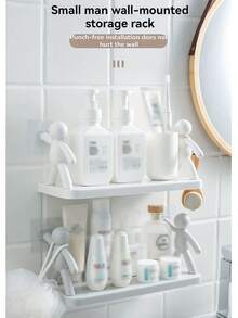 No-Drill Wall Mounted Shelving Unit, Bathroom Cosmetics Organizer Rack, Kitchen Storage Shelf, Adhesive Easy Install - Multicolor - View 3