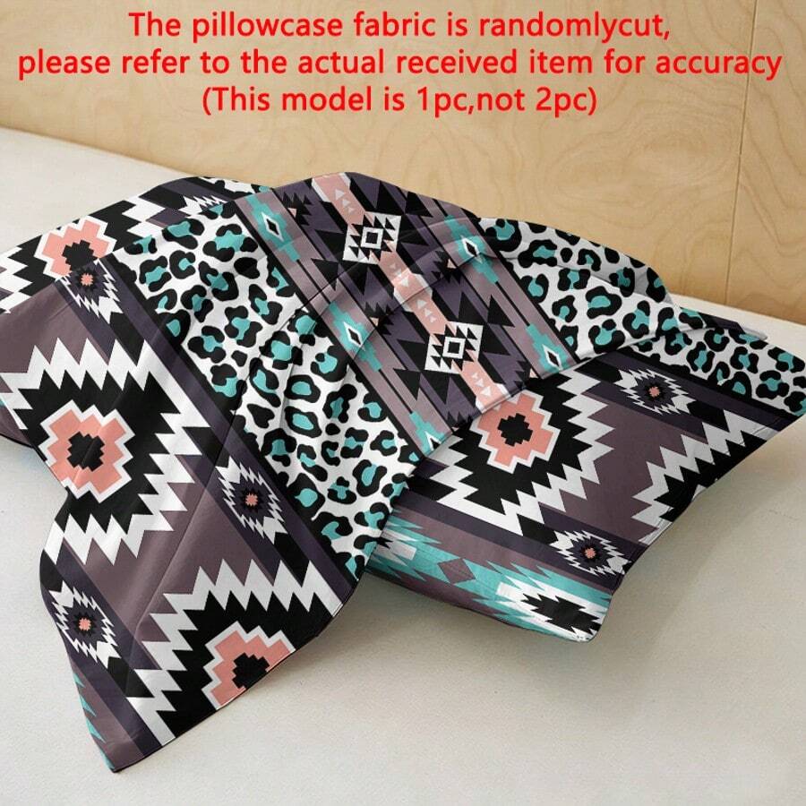 1pc Minimalist Modern Bohemian H Pattern Printed Washed Pillowcase, Bedroom Pocket Closure Soft Pillow Cover, Bedding - Multicolor - View 1
