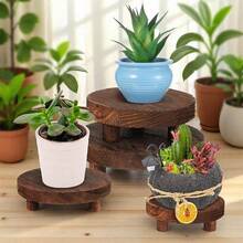 4pcs Wooden Plant Stand - Round Planter Holder, Suitable For Balcony Succulent Planting - A - View 1