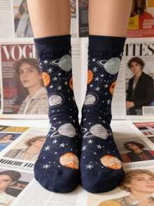 2双男士休闲太空主题百搭袜子 - 黑與白 - 查看 3