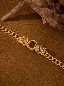 1 Piece Fashion Classic Shiny Plated 18k Gold Double Leopard Ring Zirconia Inlaid Bracelets, Suitable For Women's Daily Wear , Excluding Box - Double Leopard Bracelet - View 5