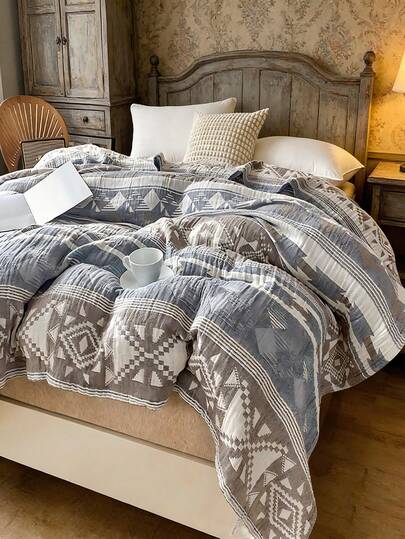 بطانية قطنية 100% ناعمة وراحة، ذات ثلاث طبقات، وزن عالي، نسيج مربع لطيف وناعم، مناسبة للنوم والراحة والشال، مثالية للاسترخاء والتدفئة