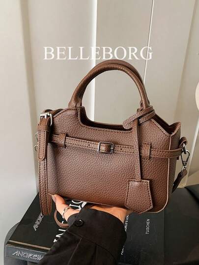 Bolso de mano pequeño de cuero retro versátil para mujer, con bloqueo de color, textura y hebilla